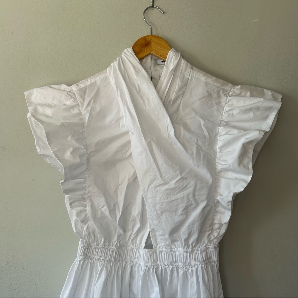 Derek Lam 10 Crosby Finn Ruffled Wrap Mini Dress Cotton Poplin White Size 10 - Picture 3 of 6